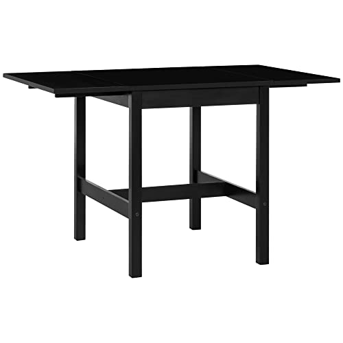 HOMCOM Foldable Solid Wood Dining Table, Drop Leaf Table for Small Spaces, Folding Table for Kitchen, Dining Room, Black
