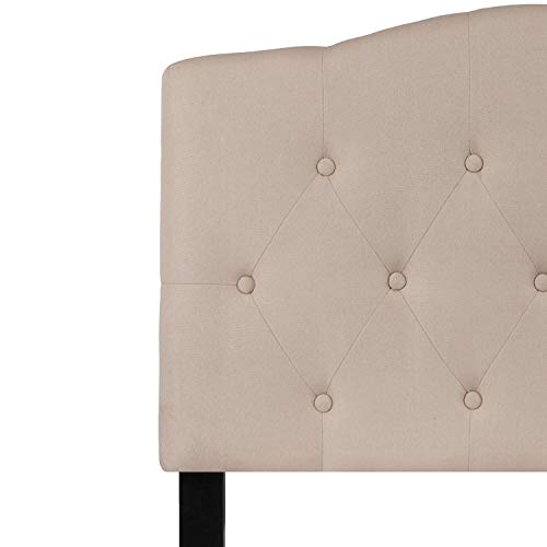 EMMA + OLIVER Twin Tufted Headboard | Adjustable Bed Rail Slots, Fabric Upholstered - color: Beige, size: Twin