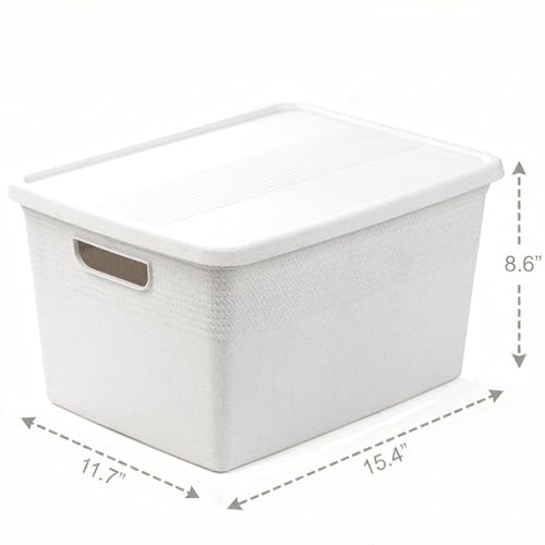 BINO | Plastic Storage Bins with Lids, 22 Liter - 3 Pack, White | THE BRAIDED COLLECTION | Plastic Bins for Organization Woven Storage Baskets for Organizing Pantry Shelf Organizer Basket Bin - color: White, size: 22L | 3-Pack