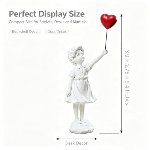 Banksy Street Graffiti Art Statue, Love Balloon Girl Resin Statue Ornament, Modern Home Decor Figurine for Living Room, Dining Desk, Bookshelf & Room Decoration(White) - color: 1-love Balloon Girl-white