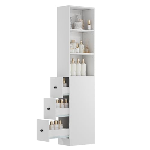 ARTETHYS Tall Slim Bathroom Storage Cabinet with 3 Adjustable Shelves | Free Standing Space Saver Cabinet with 3 Drawers for Living Room, Kitchen, Classic White - color: White