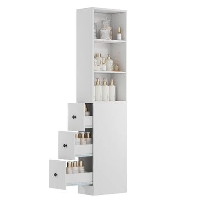 ARTETHYS Tall Slim Bathroom Storage Cabinet with 3 Adjustable Shelves | Free Standing Space Saver Cabinet with 3 Drawers for Living Room, Kitchen, Classic White - color: White