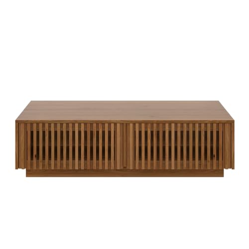 47.2" Solid Wood Coffee Table with Storage Drawers, Walnut | Rectangular Center Table, Low Profile Wooden Cocktail Table, Mid Century Farmhouse Tea Table, for Living Room - color: 47.2" Solid Wood Coffee Table, Walnut