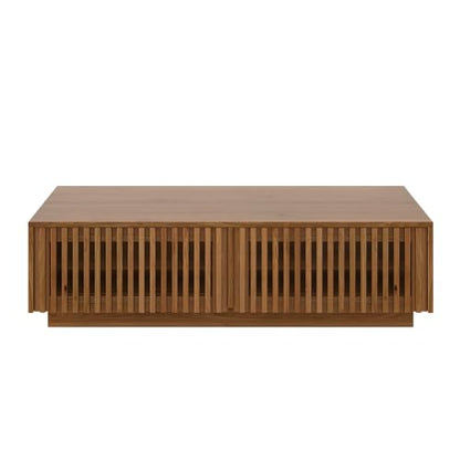 47.2" Solid Wood Coffee Table with Storage Drawers, Walnut | Rectangular Center Table, Low Profile Wooden Cocktail Table, Mid Century Farmhouse Tea Table, for Living Room - color: 47.2" Solid Wood Coffee Table, Walnut