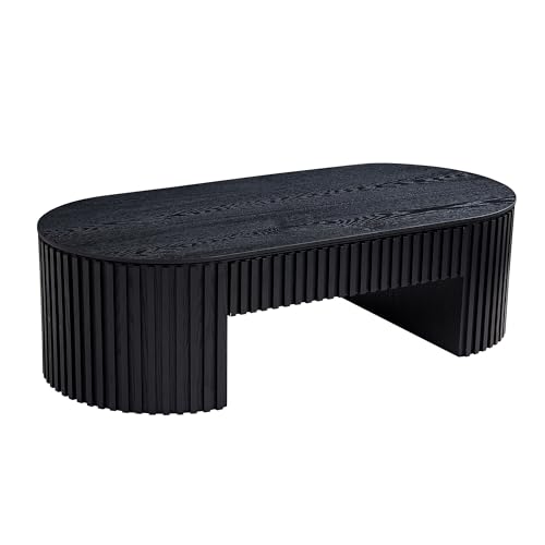 JUSTONE 51.18'' Black Oval Wood Coffee Table with Drawer, Farmhouse Wood Coffee Table for Living Room,Apartment(Black) - color: 51.18'' Oval - Black