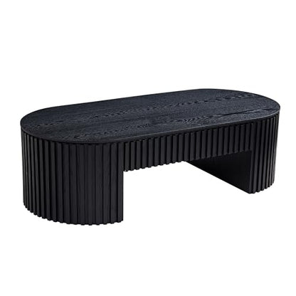 JUSTONE 51.18'' Black Oval Wood Coffee Table with Drawer, Farmhouse Wood Coffee Table for Living Room,Apartment(Black) - color: 51.18'' Oval - Black