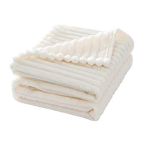 MIULEE Super Soft Throw Blanket with Stripe Pattern for Lightweight Fleece Warm Plush Cozy Bed Blanket 30"x40", Cream White - color: Cream White, size: 30"x40"
