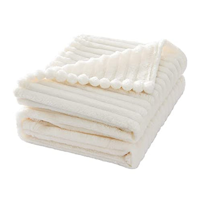 MIULEE Super Soft Throw Blanket with Stripe Pattern for Lightweight Fleece Warm Plush Cozy Bed Blanket 30"x40", Cream White - color: Cream White, size: 30"x40"