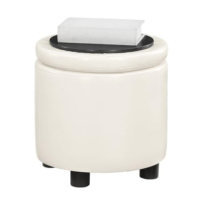 Designs4Comfort Round Accent Storage Ottoman with Reversible Tray Lid - color: White