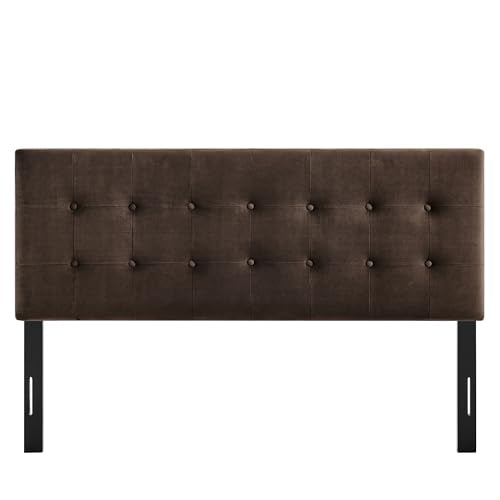 Modway Emily Full Size Performance Velvet Headboard in Chocolate Brown - Stain-Resistant Velvet Upholstery with Button Tufting and 7 Adjustable Height Positions - color: Chocolate Brown, size: Full