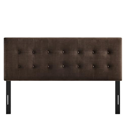 Modway Emily Full Size Performance Velvet Headboard in Chocolate Brown - Stain-Resistant Velvet Upholstery with Button Tufting and 7 Adjustable Height Positions - color: Chocolate Brown, size: Full