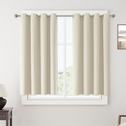 ChrisDowa Birch Blackout Curtains 45 Inches Long 2 Panels for Bedroom | Room Darkening,Light Blocking,Thermal Insulated,Faux Linen,Farmhouse,Grommet,Window Treatment,Drapes,Living Room,52x45 - color: Birch, size: 52"W x 45"L (Pack of 2)