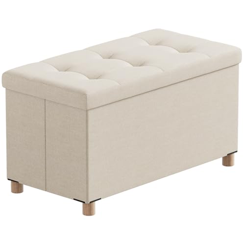 BRIAN & DANY 30 Inches Folding Storage Ottoman Bench, Ottoman with Storage Bench for Bedroom, Living Room, Entryway, Foot Rest with Legs, Beige - color: Beige, size: 15"D x 30"W x 15"H