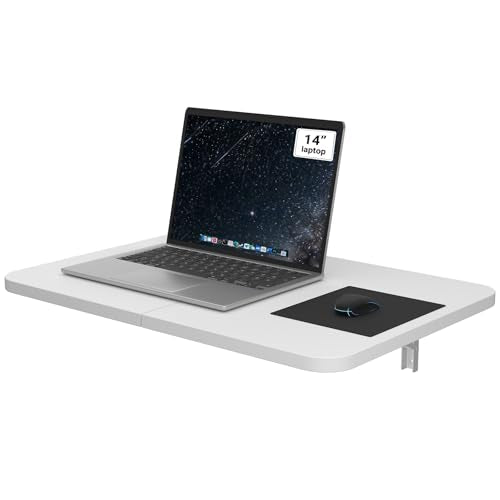 Neoaider Wall Mounted Folding Desk 23.6” x 15.7”, White | Drop Down Table with Metal Collapsible Brackets, Folding Wall Table for Small Spaces, Home, Office, Kitchen, Laundry Room - color: White, size: 23.6" x 15.7"