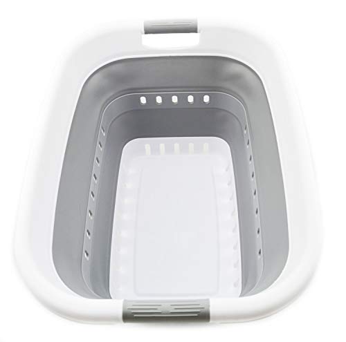 SAMMART 37L (9.77 gallon) Collapsible Plastic Laundry Basket - Foldable Pop Up Storage Container/Organizer - Space Saving Hamper/Basket (1, White/Grey) - color: White/Grey