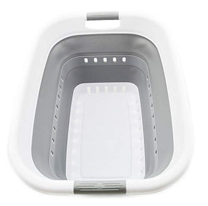 SAMMART 37L (9.77 gallon) Collapsible Plastic Laundry Basket - Foldable Pop Up Storage Container/Organizer - Space Saving Hamper/Basket (1, White/Grey) - color: White/Grey
