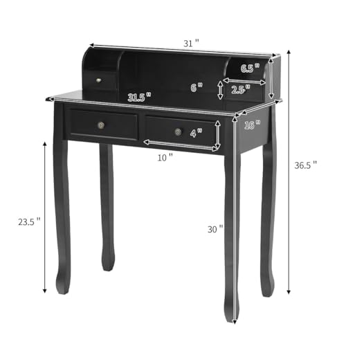 GIANTEX Writing Desk with 4 Drawers, Removable Floating Organizer 2-Tier Mission Home Computer Vanity Desk for Apartment Small Space (Black) - color: Black