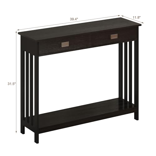 ChooChoo 39" Black Entryway Table with Drawer and Storage Shelf | 11.8"D x 39.4"W x 31.5"H, Narrow Console Table, Sofa Table for Living Room, Entryway, and Hallway - color: Black, size: 11.8"D x 39.4"W x 31.5"H