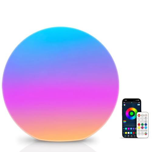 LOFTEK Color Changing Night Light, Smart LED Lamp with Bluetooth APP and Remote Control, 220 Scene Modes, 12-inch RGB Ball Mood Lighting for Living Room (Corded Electric) - size: Corded 12-inch