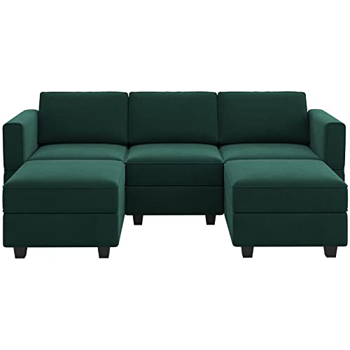 Belffin Modular Sectional Sofa with Double Chaise Velvet U Shaped Sofa Reversible Sectional Couch with Storage Green - color: Green, size: U Shape Sofa