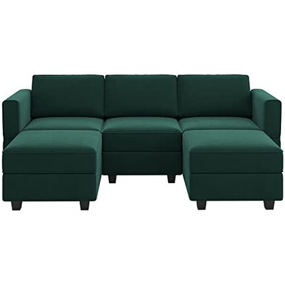 Belffin Modular Sectional Sofa with Double Chaise Velvet U Shaped Sofa Reversible Sectional Couch with Storage Green - color: Green, size: U Shape Sofa
