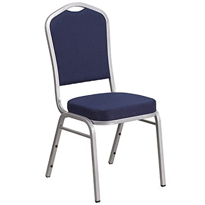 Flash Furniture Hercules Fabric Crown Back Stackable Banquet Chair, Silver | Silver Frame, Fabric Upholstery - color: Navy Fabric/Silver Frame, size: Set of 1