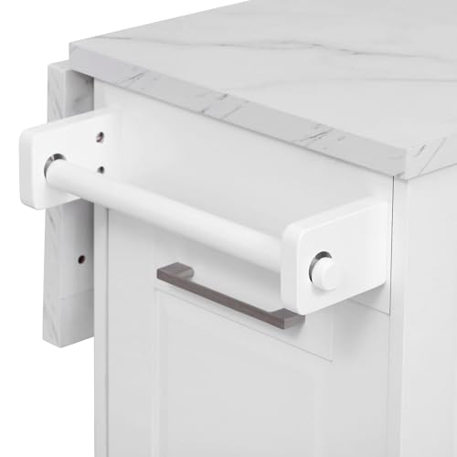 50.7" Kitchen Island with Storage Tilt Trash Can Cabinet and Pull Out Cabinet Organizer, Rolling Kitchen Island on 5 Wheels with Drop Leaf (White/tt) - color: White/Tt)