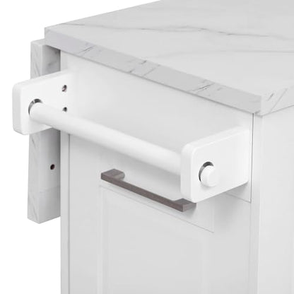 50.7" Kitchen Island with Storage Tilt Trash Can Cabinet and Pull Out Cabinet Organizer, Rolling Kitchen Island on 5 Wheels with Drop Leaf (White/tt) - color: White/Tt)