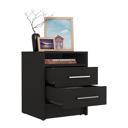 Tuhome Greter Floating Nightstand, 24" Tall Bedside Table with 2 Drawers & Open Shelf, Engineered Wood Night Stand for Bedroom, Narrow Small Nightstand in White or Black