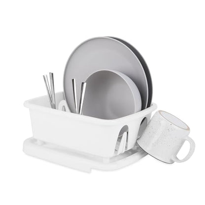 Camco RV Mini Dish Drainer & Tray - Features a Sloped Drain Tray Design, Heavy-Duty Construction - Ideal for Small Spaces, Apartments, Boats, and More -9.5"L x 11.7"W x 4.75"H - White (43511)