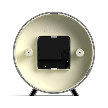 JONES CLOCKS® Venus Desk Clock | Modern Round Design | Gray | Stylish Retro Look for Shelf, Table, Mantel or Bedside - color: Clockwork Grey