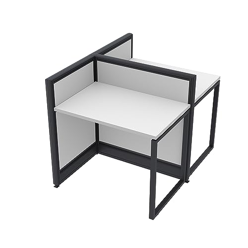2 Person Call Center T-Shape Cubicle Desk with Power Outlets & Storage | Small Office Cubicle Workstations | 2x3x39H Privacy Panel | Ideal for Offices, Libraries & Study Rooms - White - color: White, size: No Electric