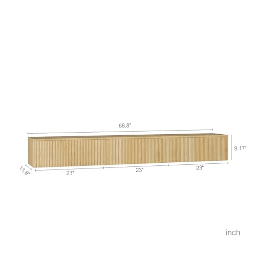 Floating TV Stand Wall Mounted with Led Lights, 69" Modern Floating Entertainment Center, Large Storage Media Console Wall Unit for Living Room Bedroom, Natural - color: Natural, size: 69" W x 9.17" H