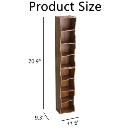 Tall Narrow Bookshelf, 8-Tier Tall Skinny Shelf with Adjustable Shelves, Narrow Bookcase for Small Spaces, 70.87" Slim Bookshelf for Home Office, Easy to Assemble, Walnut - color: A-walnut
