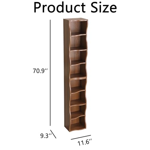 Tall Narrow Bookshelf, 8-Tier Tall Skinny Shelf with Adjustable Shelves, Narrow Bookcase for Small Spaces, 70.87" Slim Bookshelf for Home Office, Easy to Assemble, Walnut - color: A-walnut