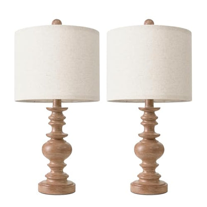 20” Small Traditional Table Lamps Set of 2 for Bedroom, Farmhouse Resin Bedside Lamps for Night Stands, Rustic Light Brown Lamps for Living Room Side Table Ideal for Compact Spaces