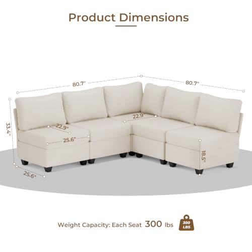 Breakfast Nook Bench with Storage, 5 Seats Modular Corner Banquette Seating | Dining Settee Couch, Hidden Storage, Modular L Shaped Upholstered Backrest, Fits Kitchen Dining Nooks, Beige - size: 5 Seats