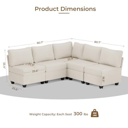 Breakfast Nook Bench with Storage, 5 Seats Modular Corner Banquette Seating | Dining Settee Couch, Hidden Storage, Modular L Shaped Upholstered Backrest, Fits Kitchen Dining Nooks, Beige - size: 5 Seats