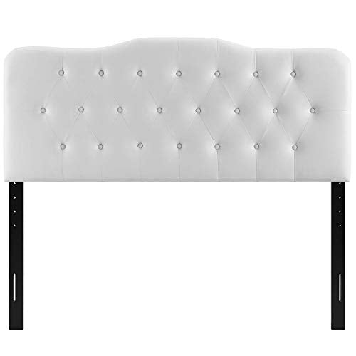 Ergode Annabel Button Tufted Faux Leather Upholstered Queen Headboard - Enhance Bedroom Ambiance with Elegant Design - Lightweight & Durable Materials - Visually Stunning Retreat - White
