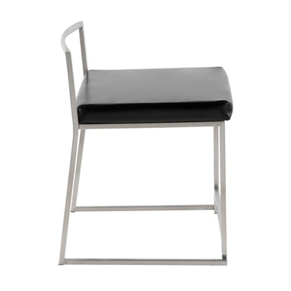 Contemporary Stackable Dining Chair in Black Faux Leather - Set of 2