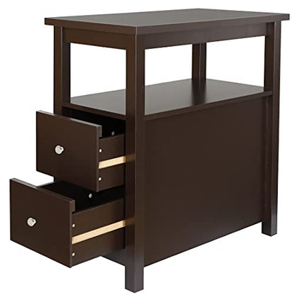 ZENY Narrow End Table Side Table with Drawer and Open Shelf Sofa Table for Living Room Bedroom, Small Table for Bedside, Espresso - color: Espresso