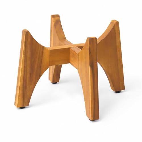 KUTE NEST 8.8" H x 14" W Acacia Solid Wood Plant Stand - Golden Teak | Low - Small, Outdoor & Indoor Use, Mid Century Plant Holder, Ideal for Corso & Arco Planter, Golden Finish for Modern Home - color: Golden Teak, size: Low - Small - 8.8"H x 14"W