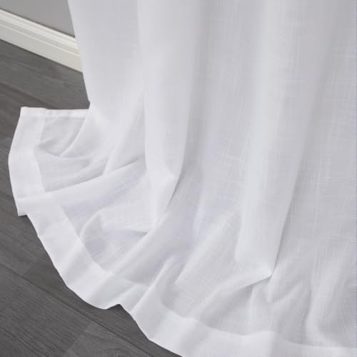 White Back Tab Linen Blend Sheer Curtains for Living Room 42x84 Inch Length - color: White, size: 42"W x 84"L (Pack of 2)