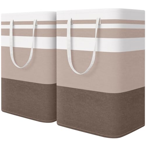 HomeHacks 2 Pack Large Laundry Baskets, Laundry Hampers Bags (Khaki 75Lx2) | Waterproof, Freestanding, Collapsible Clothes Hamper with Reinforced Handles in Laundry Room, Dorm, Bathroom, Bedroom - color: Brown, size: 75L