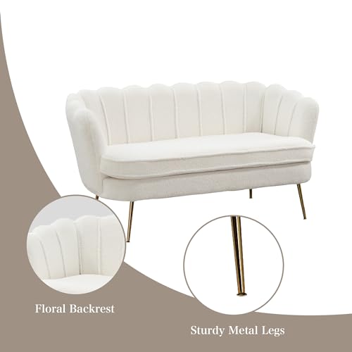 Chifee & Vingol Upholstered Small Loveseat for Small Space with Golden Legs,Ivory - color: Boucle-ivory