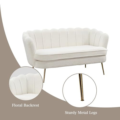 Chifee & Vingol Upholstered Small Loveseat for Small Space with Golden Legs,Ivory - color: Boucle-ivory