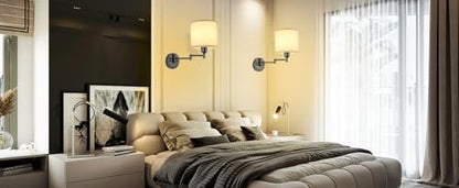 GOODATE Battery Operated Wall Sconce with Remote Control, 15 Colors Dimmable Wireless Wall Sconces Set of Two, Rechargeable Cordless Wall Sconce Light, Swing Arm Wall Lamp with Linen Fabric Shade