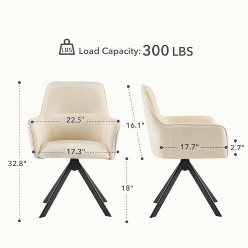 Modern Swivel Dining Chairs Set of 2, Upholstered Dining Room Chairs with Thicken Cushion, 360°Swivel Dining Chairs with Metal Legs for Dining Room, Kitchen, Bedroom, Chenille, Beige - color: Beige, size: Set of 2