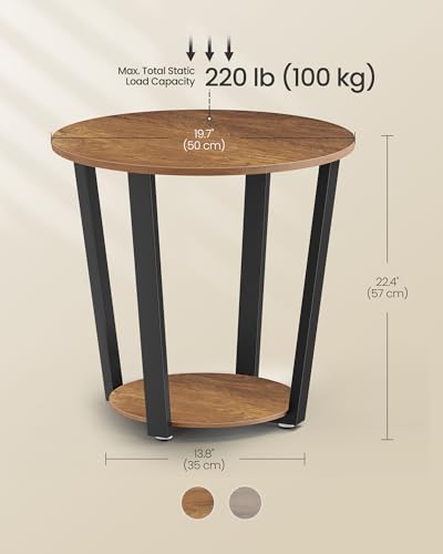 VASAGLE Round Side End Table, 2-Tier Accent Nightstand with Storage Shelf | Easy Assembly, Bedside Table Small Spaces, Living Room, Bedroom, Honey Brown and Ink Black, BARNET Collection ULET057KB01S - color: Honey Brown + Ink Black, size: 19.7"Dia. x 22.4
