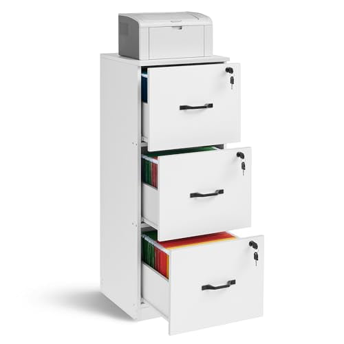 VASAGLE File Cabinet, 3 Drawer Filing Cabinet for Home Office, with Locks, for A4, Letter Sized Documents, Hanging File Folders, Cloud White UOFC055W14 - color: Cloud White, size: 3 Drawers